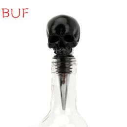 Sculptures Creative Black Funny Skull Wine Bottle Stopper Champagne Wine Bottle Plug Kitchen Household Items Resin Crafts Skeleton Figurine