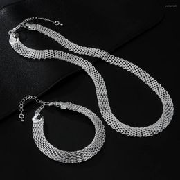 Necklace Earrings Set Fine 925 Silver Colour Net Chain Bracelets Necklaces For Women Korean Fashion Party Wedding Accessories