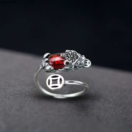 925 Pure Silver Ring Mens Garnet Copper Money Lucky Thai Domineering Fashion Personality Womens Jewellery Abeg