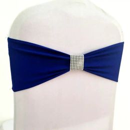 Sashes 10pcs 50pcs Spandex Chair Band With Diamond Stretch Chair Bow Belt Party Hotel Wedding Decoration Elastic Chair Sash Tie