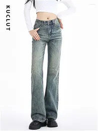 Women's Jeans KUCLUT American Retro Do Old For Women Fashion Chic Zipper Down Straight Pants Loose High Waisted Flare Long