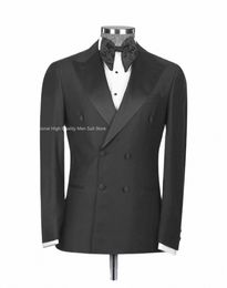 black Men Suits Wedding Tuxedos Double Breasted Peaked Lapel Clothing Groom Prom Party Formal Blazer Trousers Sets Jacket+Pants g7Kt#