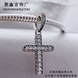 Designer pandoras necklace S925 Sterling Silver Pan Family Bead Pendant Classic Full Diamond Cross Pendant Diy Simple String Decoration Gift