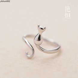 Japan and South Korea Sterling Silver Ring Female Super Cute Kitten Adjustable Fashion Personality Meow Star Human Index Finger Jewellery Tail Fs7f