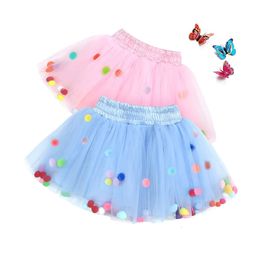 Focusnorm 0-6y Summer Princess Kids Girls Tutu kjolar 2 färger Hög midja Rainbow Balls Lace Mini kjolar 240325