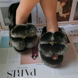 Sandals Fur slider for womens new large flower fashion mink leather sandals high-quality outdoor wear design fur sliderL2403