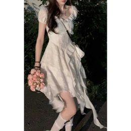 Original Jacquard Fabric with Chiffon Lining Dreamy Alice White French Tea Break Fairy Long and Short Dress