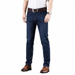 Jeans da uomo elasticizzati autunno / inverno Pantaloni Lg dritti e versatili stile uomo 33pJ #