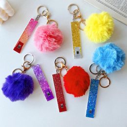 Keychains Debit Card Grabber Keychain Bling ATM Swaggy With Puff Ball And Acrylic Clip Pullers For Long Nails Contactless Women Gifts