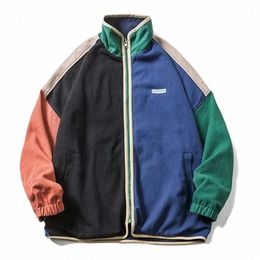 Hip Hop Double-sided Varsity Jacket Men Color Block Street Coat Stand Collar Primavera Outono Casual Japonês Harajuku Jaquetas 53Yo #