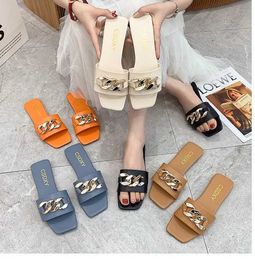 Slippers Slippers Cute large-sized womens summer slider square toe Kane smooth block sandals beach flip casual Soe women H240327