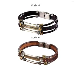 Charm Bracelets Leather Bracelet For Men Brown Graduation Gifts Stainless Steel Clasp Brother Son Boyfriend Husband Dad