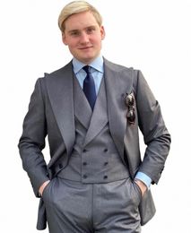 coat Pant Design Latest Blazer Men Gray Groom'S Wedding Suit Blazer Sets 3 Pieces Custom Tuxedo Elegant DrJacket+Pants+Vest i751#