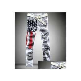 Men'S Jeans Printed Design Men American Flag Stars Straight Pants Slim Fit Stretch Trousers Drop Delivery Apparel Clothing Dhkuu