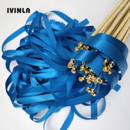 Party Decoration Est 50pcs/lot Sky Blue Wedding Ribbon Wands With Gold Bell For