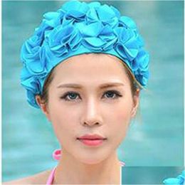 Swimming Caps Colours Three-Nsional Petal For Long Hair Outdoor Women Flowers Design Cap Delicate Drop Delivery Sports Outdoors Water Dhnfi