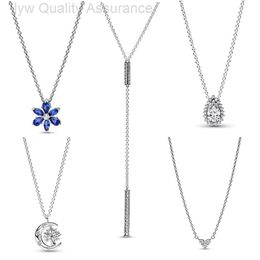 Designer pandoras necklace Pans New S925 Silver Plated Necklace Sparkling Rotating Life Tree Trio Blue Snowflake Versatile Collar Chain