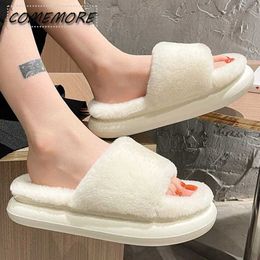 Slippers Slippers Tick Fluffy Fur 2023 New Womens Winter ouse Warm Furry Women Flip Flops ome Slides Flat Indoor Floor Soes H240327