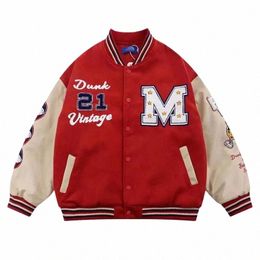 red Baseball Jackets Men Hip Hop Streetwear Letter Embroidery College Jacket Harajuku Oversized Patchwork Varsity Coats Unisex 94Je#