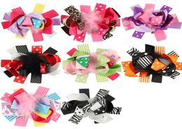 Baby Girls Boutique Feather Bows Pins Solid Grosgrain Ribbon Bowknot With Clip Children Kids layered Bow Hair Accessories for todd2358023