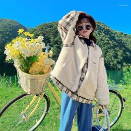 Jackets Fashion Casual Lamb Wool Tops For Girls Autumn Winter Thick Warm Cotton Coat Kid Clothes Teens Patchwork Plaid Jacket 4-12 Y