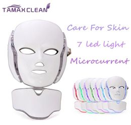 LM001 MOQ 1 pc 7 LED lights Pon Therapy Beauty PDT Machine Skin Rejuvenation LED Facial Neck Mask With Microcurrent For skin wh2115980