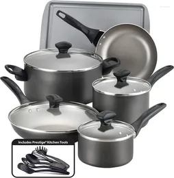 Cookware Sets Dishwasher Safe Nonstick Pots And Pans Set 15 Piece Pewter