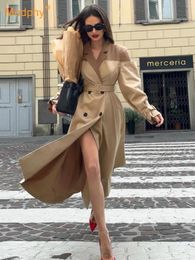 Women's Trench Coats Modphy Elegant Coat Fashion Patchwork Casual Double Breasted Buckle Long Jacket Woman With Blet Outerwear