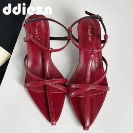 Sandals Women Heels Shoes Back Strap Modern Footwear Red Casual Shallow Ladies High Female Pumps Fashion 2024 Slides