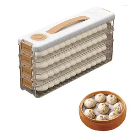 Dinnerware Dumpling Container 4-Layer Large Cookie Carrier With Lid And Handle Stackable Preservation Tray Timer For Dumplings