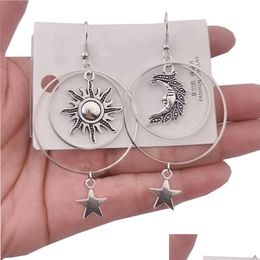 Charm The Sun Moon Star Earrings Tibetan Sier Hoop Boho Pagan Gift Celestial Earring Drop Delivery Jewellery Dh6Xf