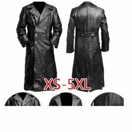 black Leather raincoat officer military classic German menswear coat men lg jackets for men V55P#