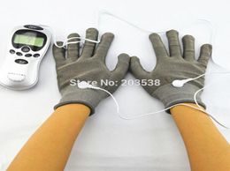 Electrical Stimulator Body Relax Therapy Massager Tens Acupuncture Electric Finger Massager with Fiber Electrode Massage Gloves3000983