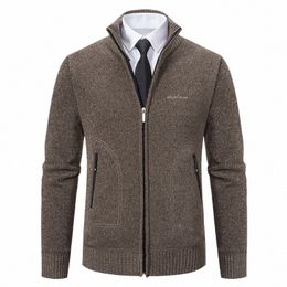 autumn Spring Men's Sweater Coat Brown Jacket Busin Casual Turtleneck Zipper Overcoat Wool Veet Pullovers Cold Sweatercoat Q14k#