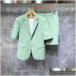 Mens Suits Blazers Men Outfit Set 2023 Shorts Suit Jacket Sets Summer Thin High End Korean British Fashion Casual Short Sleeve Clothes Otiaj