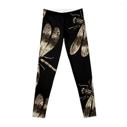 Active Pants Golden Dragonflies - Dragonfly Vintage Fine Art Leggings Sportswear Woman Gym Sporty Push Up Womens