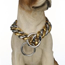 Gold Colour Stainless Steel Big Dog Pet Collar Safety Chain Necklace Curb Cuba Supplies Whole 12-32 Chokers259q