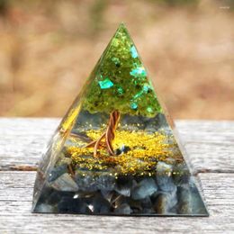 Decorative Figurines Handmade Orgonite Pyramid 60mm Tree Of Life With Grey Moon Stone HEALING Crystal Reiki Orgone Chakra EMF Protection