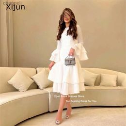 Urban Sexy Dresses Xijun Elegant Short Evening White Tea Length Prom Dress Formal Occasion Saudi Arabric Gowns for Women Party yq240327