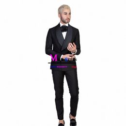 black Suit For Men Double Breasted Smart Casual Busin Blazer Set Slim Fit Groomsmen Wedding Party Tuxedos Trajes De Hombre A7QT#