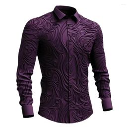 Men's Casual Shirts Men Business Shirt 3D Print Turn-down Collar Long Sleeve Retro Dress Slim Fit Breathable Mid Length Formal Top Camisa