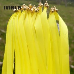 Party Decoration Est Arrived 50pcs/lot Yellow Stain Ribbon Wedding Stick Wands With Gold Bells For