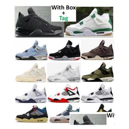 Hiking Footwear Best Quality Men 4S Basketball Shoes Bred Pine Green Medium Olive Cat Sail Thunder Amm Military Black University Blue Othk2