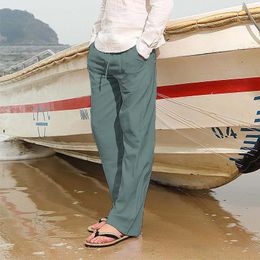Men's Pants Mens 2024 Cotton Linen Large Size Casual Home Straight Loose Solid Colour Trousers