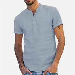 Men's T Shirts Solid Colour Shirt Stylish Stand Collar Button-up For Casual Business Wear Short Sleeve Beach