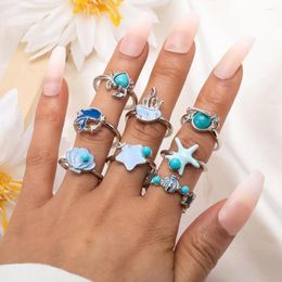 Cluster Rings Special Occasion Ring Ocean Theme Women's Set With Crab Seashell Jellyfish Shapes Stainless Steel Knuckle For Birthday