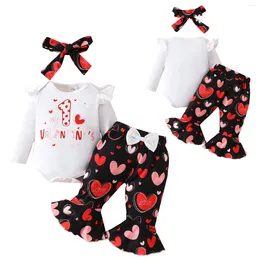 Clothing Sets TiaoBug Infant Baby Girls Outfit Set Long Sleeve Romper Bodysuit With Heart Print Bell Bottoms And Bow Headband