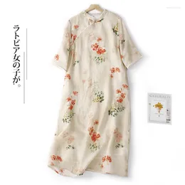 Party Dresses 2024 Arrival Stand Collar Patchwork Lace Print Floral Vintage Chinese Style Summer Dress Fashion Women Casual Robes