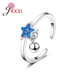 Cluster Rings Handmade Top Quality Charm Beads Nice Blue Star Open Ring For Women Fashion Wedding Jewellery Design 925 Sterling Silver