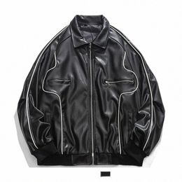 casual Leather Jacket Men Spring Motorcycle High Street Baseball Bomber Jackets Unisex Loose Korea Style Varsity Coat Couple J2Bq#